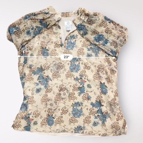 ICE Vintage Silk Beaded Blouse Womens Size 3X Beige‎  Blue Boho Floral - Picture 4 of 10